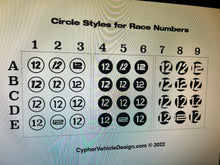 Load image into Gallery viewer, Race Numbers - Cypher Circle Style  (Color Matching Available)