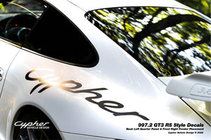 997.2 GT3 RS Style Decals - Back Left Quarter Panel and Front Right Fender Placement